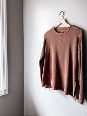 American Eagle Waffle Knit Crewneck Pullover Oversized Neutral Size Small